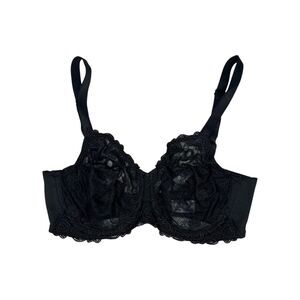Wacoal Renaissance Rose Bra sz 34D * Black Floral Lace Embroidered Unlined Cups